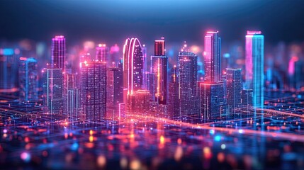 Fototapeta premium Smart City Infrastructure Optimizing Traffic Flow and Energy Use, Integrating IoT and AI to Improve Urban Transportation Efficiency and Reduce Power Consumption Across City Systems.