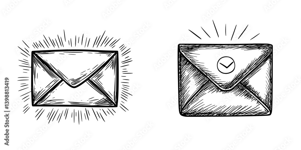 Poster envelope illustrations with decorative elements showcasing communication and connection in design