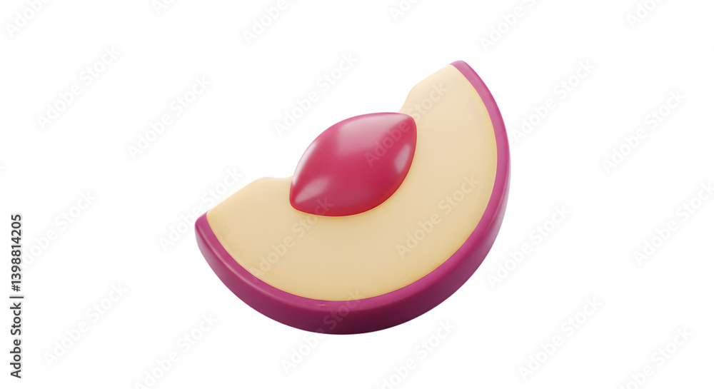 Fototapete a rendering of a single slice of a plum with a pit on a black background in a studio setting