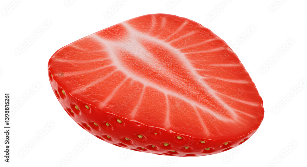 Poster a close up view of a sliced strawberry showing the inside of the fruit on a black background space