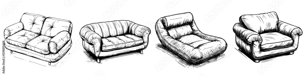 Poster various styles of cozy sofas on display showcasing different designs and materials in a modern inter