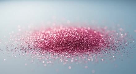 Pink glitter pile on a soft blue background  