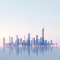 Fototapeta premium a modern cityscape at dawn with soft digital light accents and minimalist building forms isolated on a plain background 