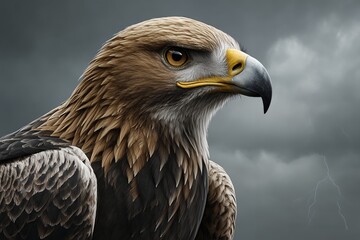 Fototapeta premium Majestic Eagle Soaring Through Dark Clouds at Twilight