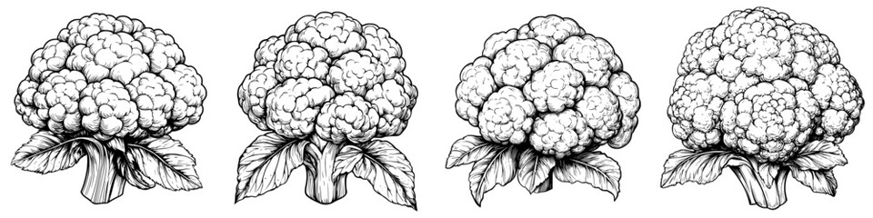 Fototapeta premium Artistic representation of cauliflower showcasing different angles and details for educational or illustrative purposes