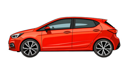 Fototapeta premium A vibrant red compact car showcased in a sleek side profile ideal for automotive transportati