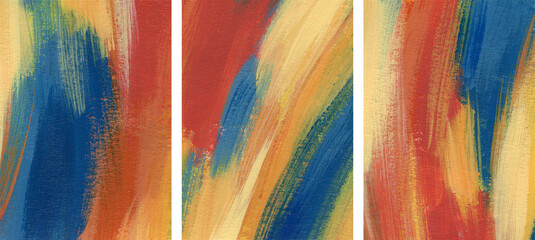 Three abstract artist-made paintings. Versatile artistic image can apply to a wide range of creative design projects: posters, banners, cards, magazines, covers, prints, wallpapers.
