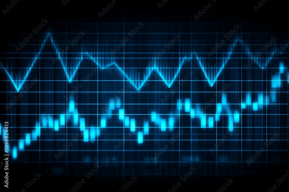 Poster abstract blue financial graph with rising and falling data points