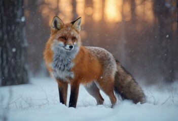 Obraz premium Red Fox in a Snowy Forest