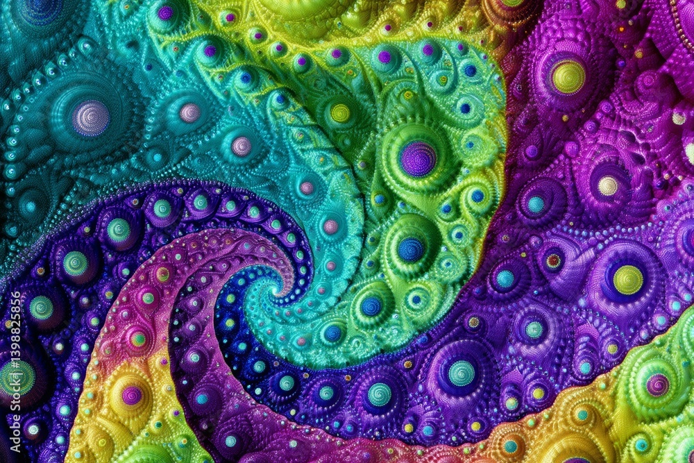 Poster a colorful, abstract design with many small dots and swirls