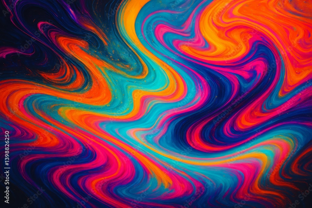 Poster vibrant abstract swirl of neon colors in fluid motion with psychedelic patterns