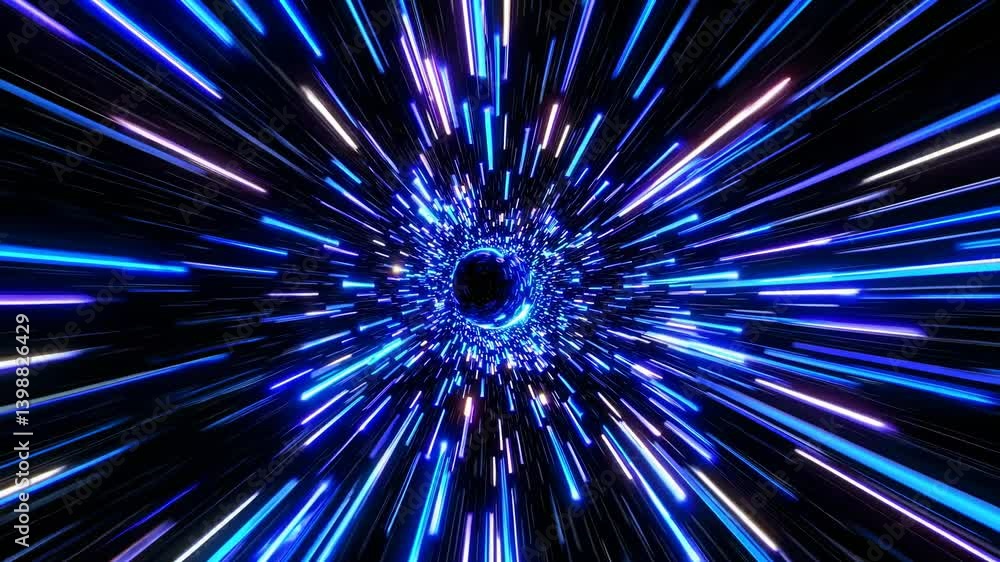 Poster dynamic video concept of a futuristic light tunnel with a vanishing point perspective, featuring vib