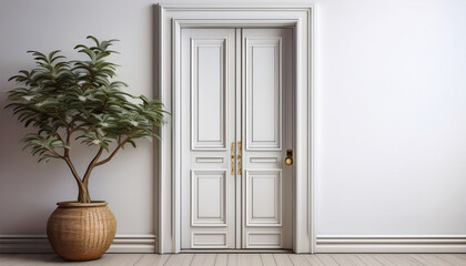 elegant white wooden door on a clean white background generative ai