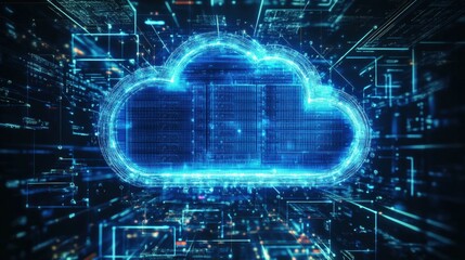 Fototapeta premium Futuristic Cloud Computing Concept with Digital Data Flow and Circuitry