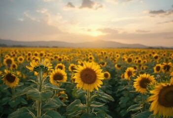 Obraz premium A field of sunflowers at sunset