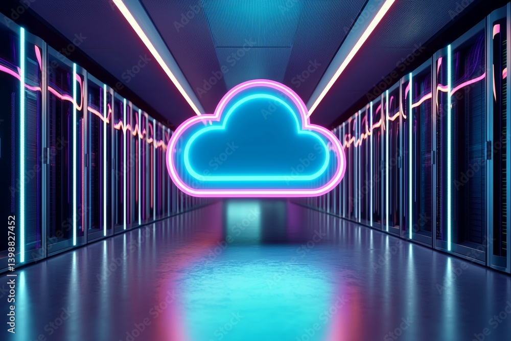 Poster cloud technology in modern data centers with secure online storage digital transformation and future