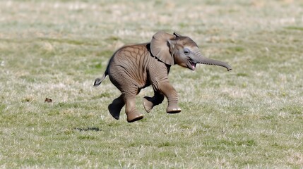 Fototapeta premium A terrestrial animal with a trunk is jogging in a grassy prairie