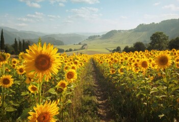 Fototapeta premium Sunflower Field in a Rural Area
