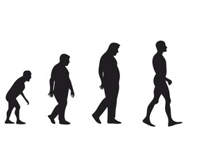 Illustration of human evolution depicted through four distinct silhouette figures walking forward