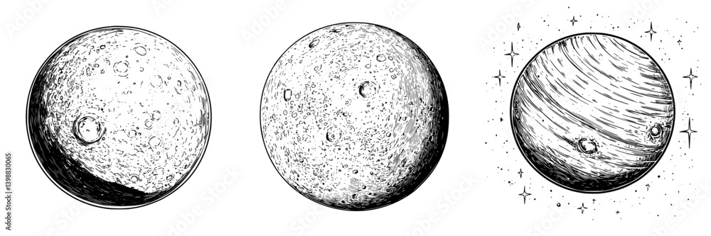 Poster unique representations of celestial bodies in varied artistic styles showcasing planetary features a