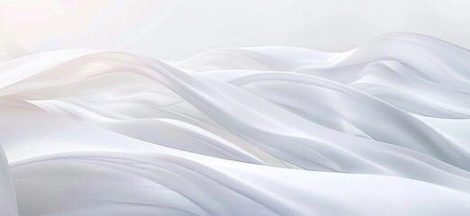 Naklejka premium Abstract, background and wave with white for art with pattern with flow cloth for satin fabric. Creative, design and banner for wallpaper with silk texture with material folds, artistic and elegance