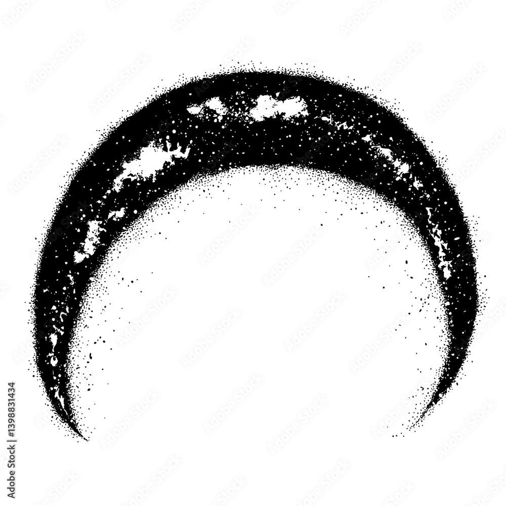 Poster crescent shape created with scattered dots on a white background during an artistic project