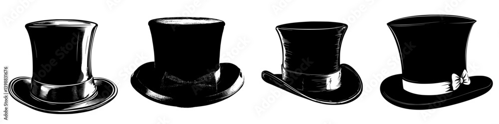 Aufkleber collection of black top hats displayed in a row showcasing different styles and designs