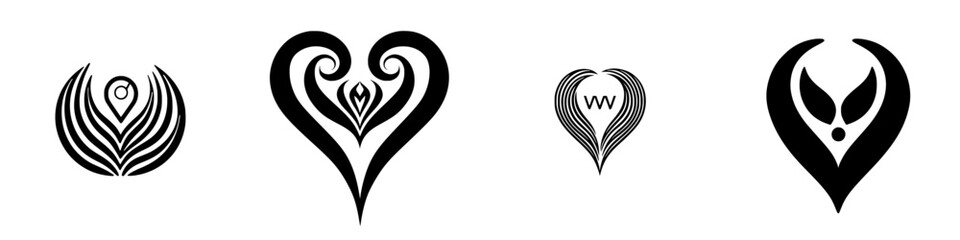 Exploring various abstract heart designs featuring intricate line patterns and flowing shapes