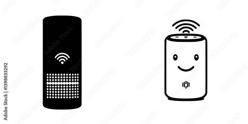 Aufkleber comparing two smart speakers with distinctive designs and features