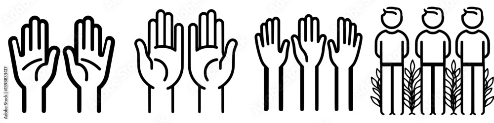 Poster symbols of unity and cooperation represented by hands and figures in a minimalistic design showcasin