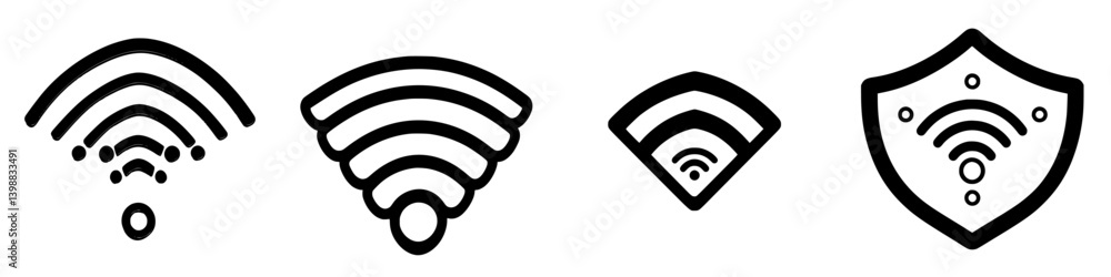 Poster various wifi signal icons illustrating connectivity and security features in modern technology