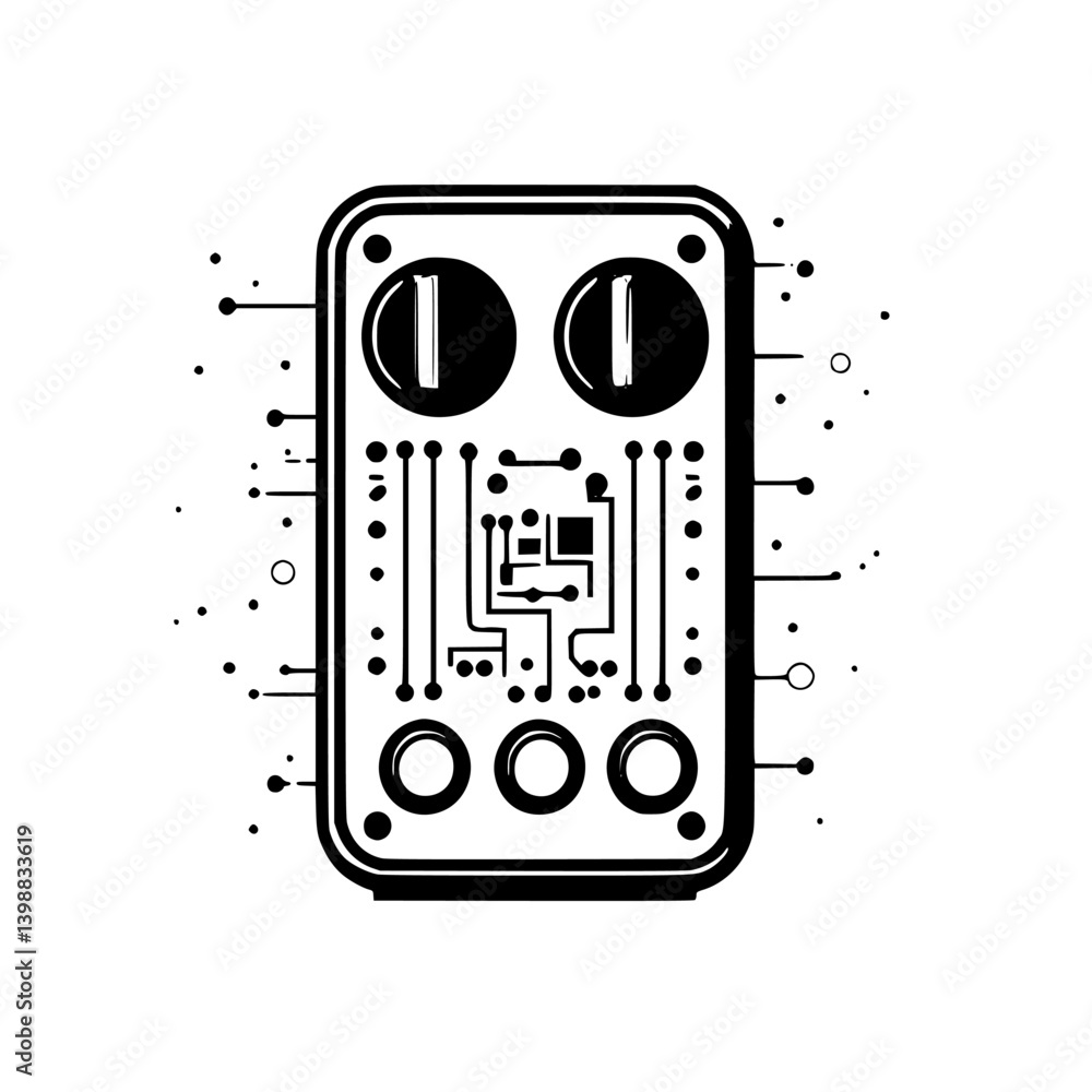 Poster circuit board design with components and connections showcasing modern technology and electronics cr