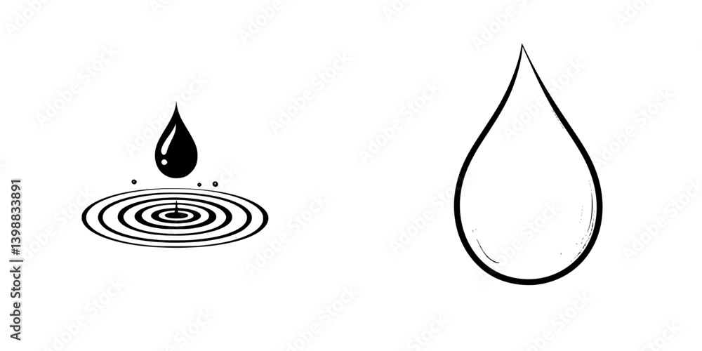 Poster design of a water droplet creating ripples and a standalone droplet against a white background