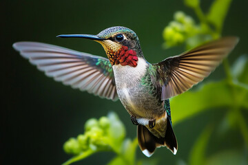 Obraz premium Hummingbird hovering near vibrant flowers in nature