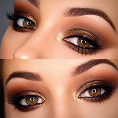 Golden Glam Eye Look, Bold Smokey Eyes with Shimmer, Elegant Metallic Eye Makeup, Luxury Eye Makeup Close-Up, Bronze and Gold Eye Shadow Look, Night Out Eye Makeup Style, Soft Glam Eye Look with Drama