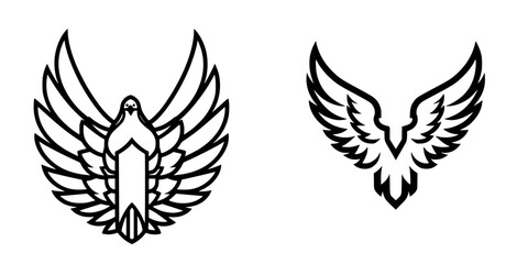 Obraz premium Detailed black and white wing designs featuring stylized birds in an artistic layout showcasing symmetry and creativity