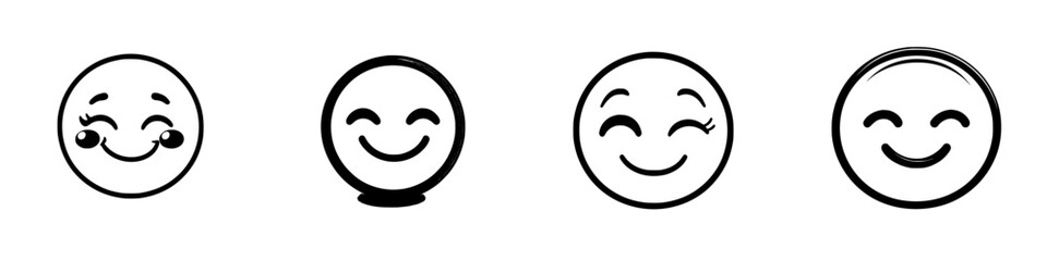 Fototapeta premium Different expressions of happiness represented through four unique smiley faces in a minimalistic style