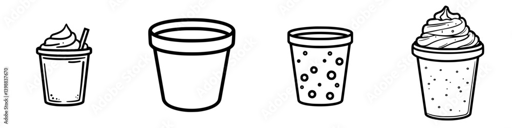 Poster various dessert cups presented in a simple style showing different types of treats in a fun and enga