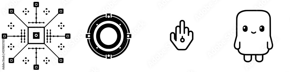 Poster exploration of abstract symbols and playful characters in a minimalist design