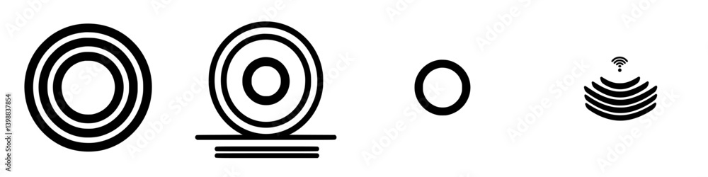 Poster symbols illustrating sound waves and technology in a minimalist style