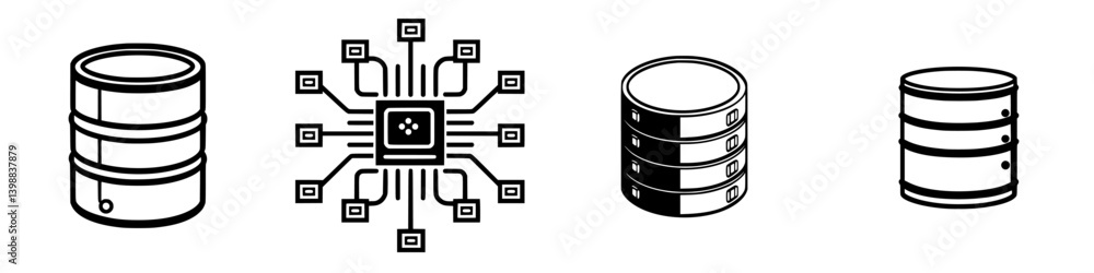 Poster design elements representing data storage and processing concepts for digital technology application