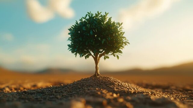 Camera Dolly up to a Miniature Tree in the Desert.