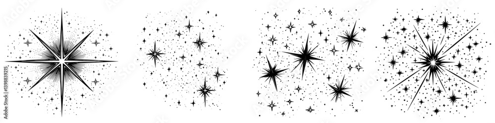 Poster sparkling starburst patterns create a dynamic visual display of celestial imagery and elegant design