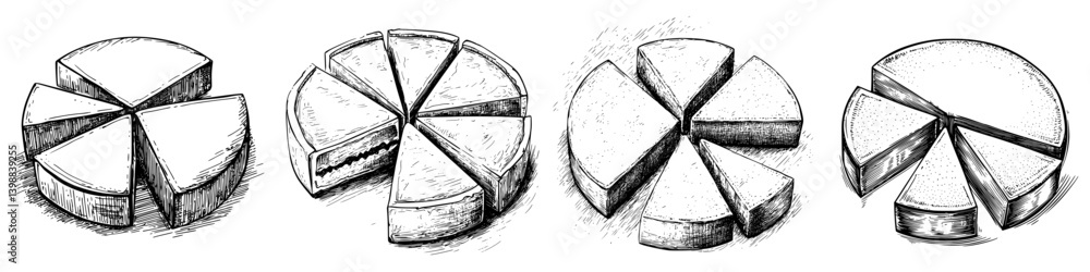 Poster various styles of pie charts representing data distribution in a clear and informative manner