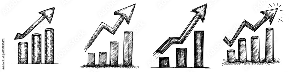 Poster trends show upward movement in various financial metrics across distinct categories in a business an