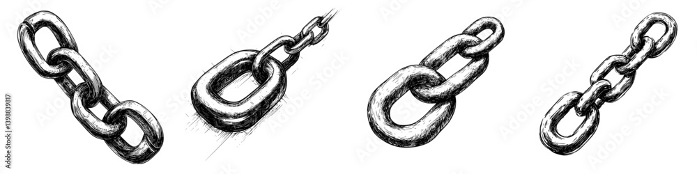 Poster various styles of metal chains depicted in detailed sketches showing different link designs and text