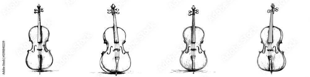 Aufkleber detailed illustrations of string instruments showcasing various angles and designs of violins for ar