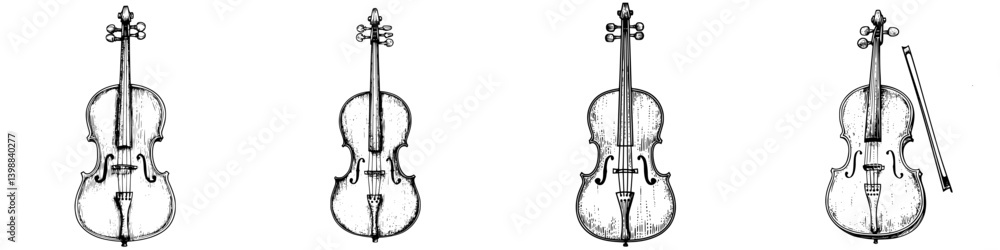 Poster different styles of violins displayed side by side highlighting craftsmanship and design variations 