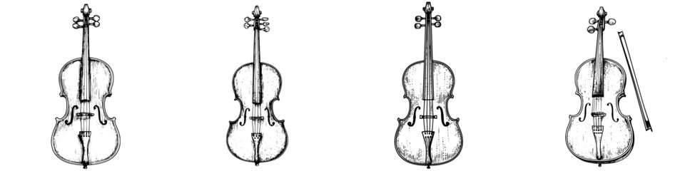 Fototapeta premium Different styles of violins displayed side by side highlighting craftsmanship and design variations in string instruments