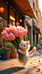 cat and flowers